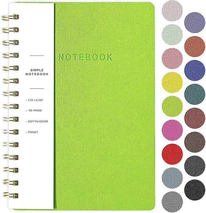 Spiral Notebook-5.75" x 8.125" College Ruled Journal with Inner Pockets and 160 Pages,PU Leather Cover Business Journal, Twin-Wire Binding Notebook Perfect for Office & Home School Supplies Light Green