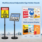 VAIIGO 4 Pack Sign Holder Stands - 8.5 x11 inch Standing Sign Stand, Adjustable Poster Sign Holder Pedestal Floor Sign Stand, Aluminum Snap Open Frame for Vertical & Horizontal View Sign Stand, Black