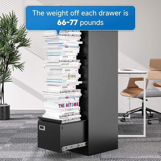 BYNSOE 4 Drawer File Cabinet with Lock Metal Vertical File Cabinet Office Home Vertical File Cabinet for A4 Legal/Letter Size Narrow File Cabinet Locked,Assembly Required (Black, 4 Drawers- Vertical)