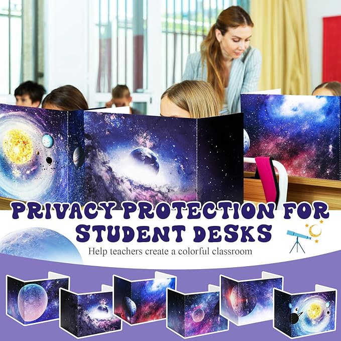 SATINIOR 24 Pcs Desk Dividers for Students, 12 Colors Testing Dividers Privacy Folders for Classroom Must Have Bulk, Study Panel for School Teacher Student Study Supplies(Galaxy Style)