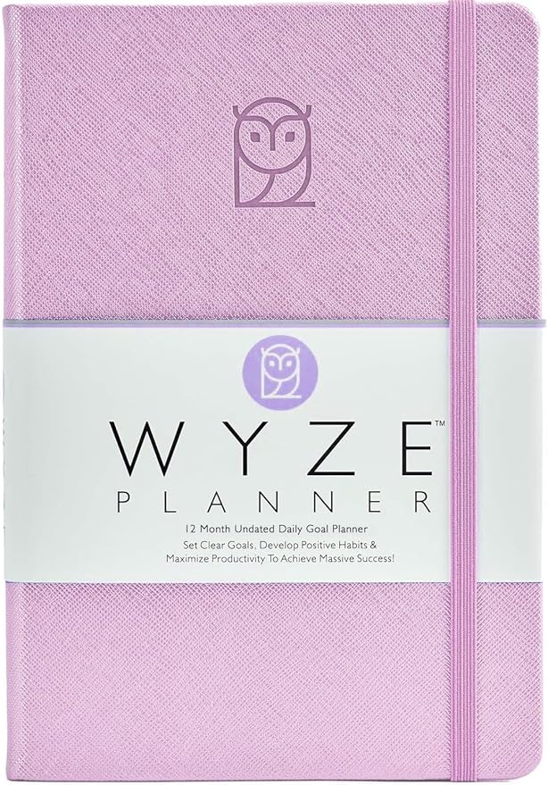 Wyze Planner Undated Daily Planner – 1-Year B5 Productivity Organizer with Two-Page Weekly Spread, Goal Setting, Habit Tracker, Weekly & Monthly Pages – Hardcover Time Management Notebook (Lilac)