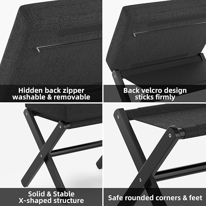 BAMBOOHOMIE Foldable Foot Stool Ottoman, Modern Foot Rest with Bamboo X Legs & Thick Foam Cushion, Folding Foot Stools Small Padded for Bedroom Living Room, Footstool for Chair Couch (Black - Black)