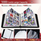 1080 Pockets Baseball Card Binder 9 Pocket, Trading Card Binder With 60 Removable Sleeves, Baseball Card Holder Sports Card Collection Binder Top Loader Binder For MTG, TCG, Game Gifts For Boys