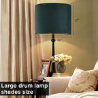 Green Velvet Lampshades Set of 2 Large Drum Lamp Shade 16" Top x 16" Bottom x 12" High (Spider) Modern Lamp Shade - Ideal for Table & Floor Lamps - Lampshades Replacement - By GO&SO