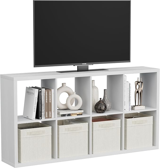 Jpiziso 8 Cube Storage Organizer, Cube Shelf with Heavy-Duty Thick Boards, 25.12" L x 9.37" W x 48.74" H, Smooth Easy-Clean Panels, Simple Assembly, for Living Room Bedroom Office, White