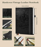 PAIBAS Lined Journal Notebook for Women Men, 160 Pages, A5 Hardcover Vintage Leather Journaling Notebooks for Work, School, Note Taking, Travel, Bible Study, Daily Diary for Writing 5.8"x8.5" (Black)