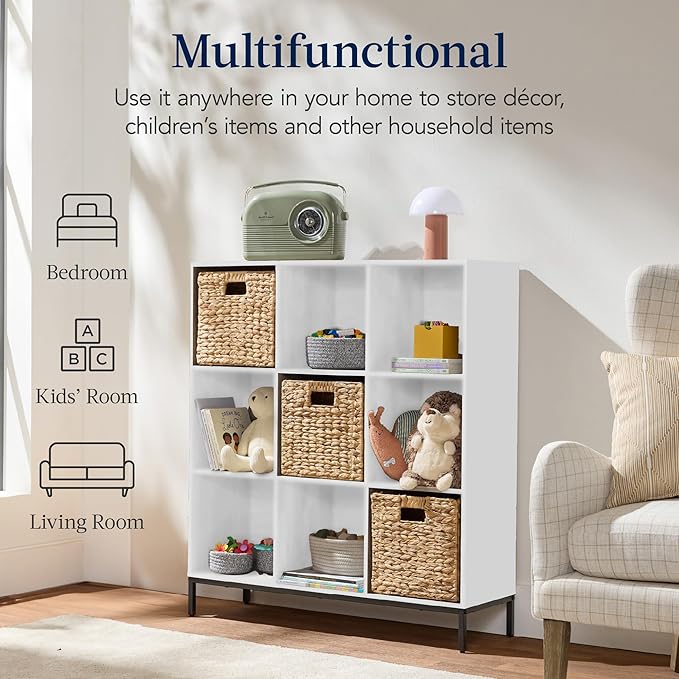 Best Choice Products 9-Cube Bookshelf, 3-Tier Wood Storage Bookcase W/Legs, 11in Shelf Opening, Cube Organizer, Living Room, Office, Nursery - White