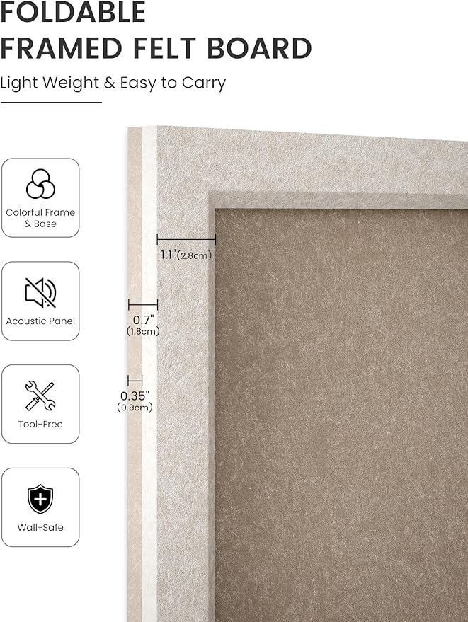 Fluxynara Foldable Cork Board Alternative, Felt Bulletin Board 24" x 18" Oatmeal Frame with 16 Adhesive Tabs, Pin Board for Home Office, Classroom, Entryway, Kitchen Wall Decor—Deep Camel