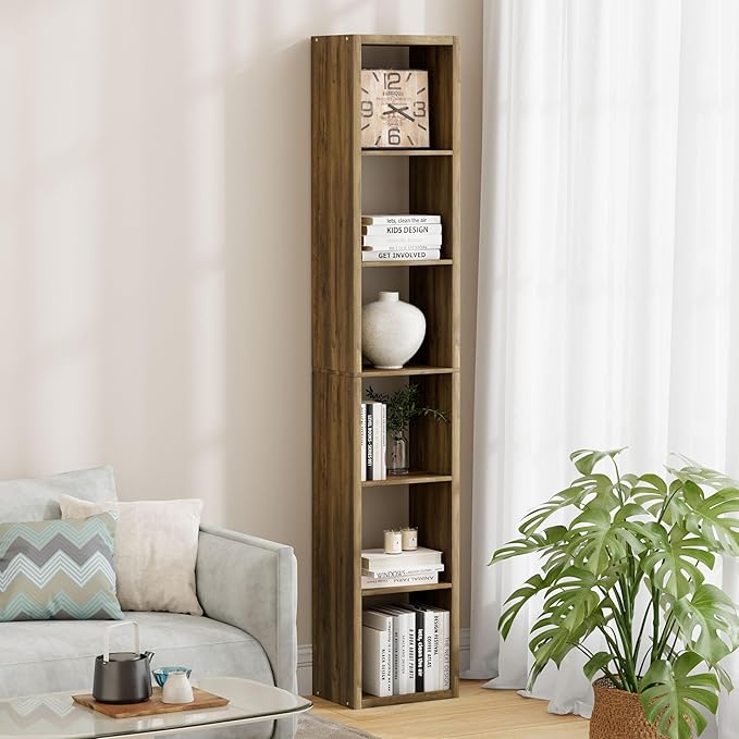 Jpiziso 6 Cube Storage Organizer Single Row, Cube Shelf with Heavy-Duty Thick Boards, 13.31" L x 9.37" W x 72.36" H, Smooth Easy-Clean Panels, Simple Assembly, for Living Room Bedroom Office, Brown