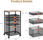 Marbrasse Rolling File Cart with 4 Storage Drawers, Mobile File Cabinet on Lockable Wheels, Hanging Filing Cabinet Organize, Under Desk Utility Cart for Home Office - Dark Brown