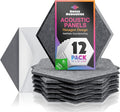Sonic Acoustics Self-Adhesive 12 Pack Hexagon Acoustic Panels, 14" X 12" X 0.4" High Density Sound Absorbing Panels Sound Proof Insulation Beveled Edge Studio Treatment Tiles-Dark Grey