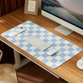 Ohocut Checkered Desk Mat, Large Cute Aesthetic Retro PU Leather Computer Laptop Desk Mat, Non-Slip Waterproof Mouse Keyboard Pad, Desk Writing Mat for Work/Home (Blue, 23.6" x 13.7")