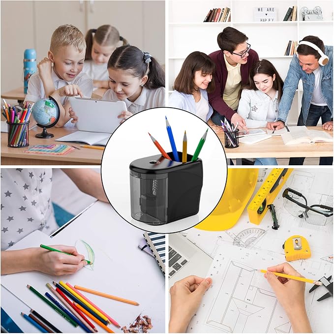 Electric Pencil Sharpener Heavy-Duty Helical Blade Sharpener USB/Battery Operated for No.2/ (6-8mm) Pencils with Auto Stop & Cleaning Brush in School/Classroom/Office (Black no Adapter)
