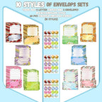 TaoBary 160 Pcs Stationery Paper Set 50 Double Sided Stationery Papers with 50 Matching Envelopes and 60 Round Dot Sticker, 10 Design(Flower,8.5 x 11 Inch)