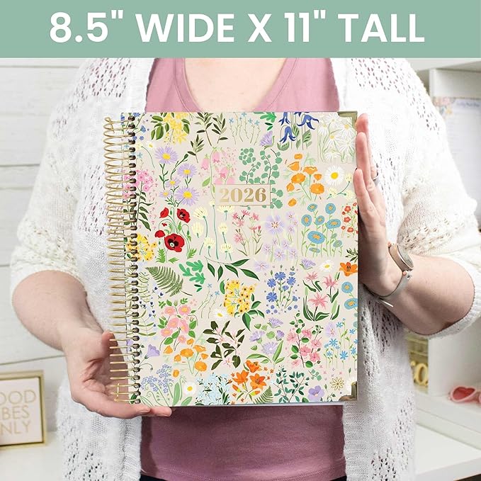bloom daily planners HARDCOVER 2026 Planner (January to December) - 8.5” x 11” Weekly & Monthly Dated Agenda Organizer Book with Stickers & Tabs - Garden Party, Beige