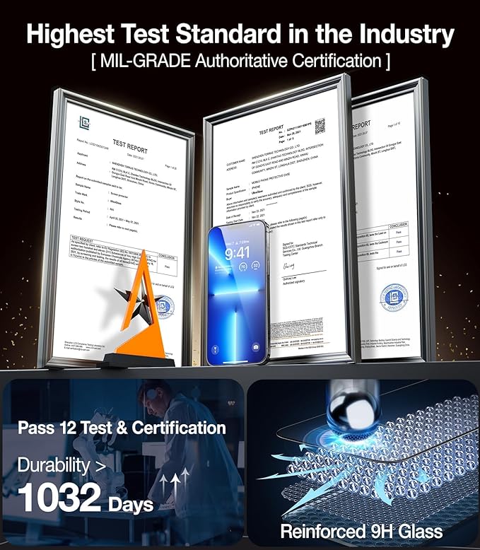 UltraGlass UNBREAK TOP 9H+ Glass for iPhone 12 Pro Max Screen Protector [Military Grade Shatterproof & Longest Durable] Full Screen iPhone 12 Pro Max Glass, 2024 Upgrade, 2 Packs