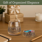 Mie Creations Wooden Desk Organizer Set of 2 Pen Holder, Paper Clip Storage, Office Desktop Table Decor, Floral Rustic Wood Pencil Cup & Paperclips Dispenser, Aesthetic Desk Accessories For Women, Men