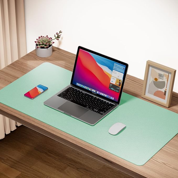 Boutilon Leather Desk Pad Protector,Non-Slip Mouse Pad,Laptop Desk Pad,Office Mouse Mat,Waterproof Leather Desk Blotter,Desk Writing Pad for Office and Home (XXL-Green,47.2"x 17")
