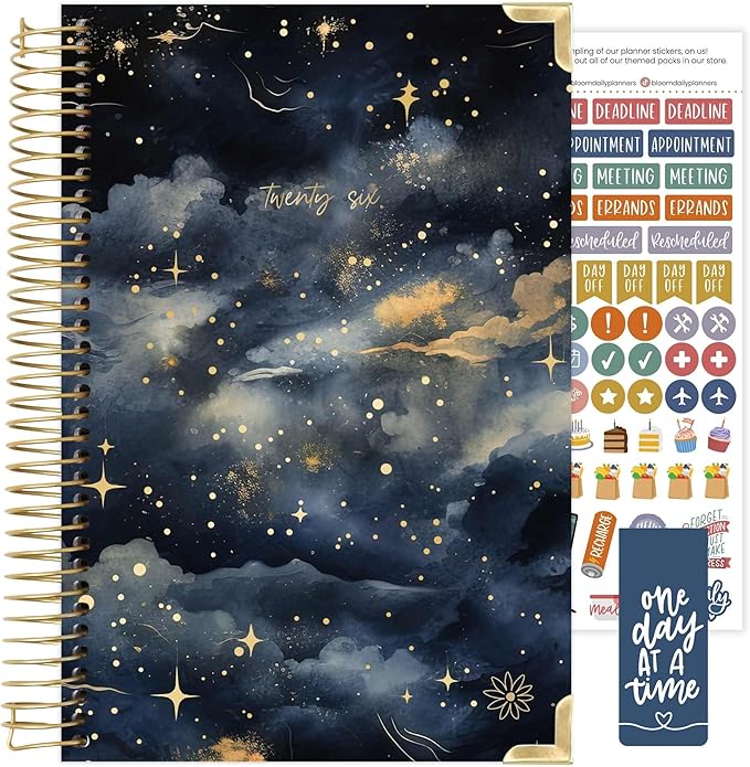 bloom daily planners HARDCOVER 2026 Planner (January to December) - A5 Task Goal Organizer - Monthly & Weekly Inspirational Agenda Book - 5.5" x 8.25" - Midnight Sky