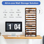 Solinxe 12-Tier Wall File Organizer, Wood Mail Organizer Wall Mounted Paper Document Magazine Holder, Hanging Clipboard Storage Basket with Tray for Office Home School Organization, Black/Antique