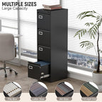 4 Drawer File Cabinet with Lock, High-Capacity Vertical Metal Filing Cabinet for Home Office, Heavy Duty Locking Steel Storage for A4/Letter/Legal Size, Black, 17.7" D x 14.6" W x 52.6" H