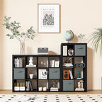 Bookshelf with Storage Bins, 8-Cube Storage Organizer, Modern Black Bookshelf for Bedroom, Multifunctional Display Cube Bookshelves for Living Room, Bedroom, Home Office
