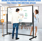 Max-officoo Large Dry Erase White Board with Rolling Stand 72"x48" Double-Sided Mobile Magnetic Whiteboard on Wheels, Including 3 Magnetic Erasers, 7 Markers, 30 Magnets