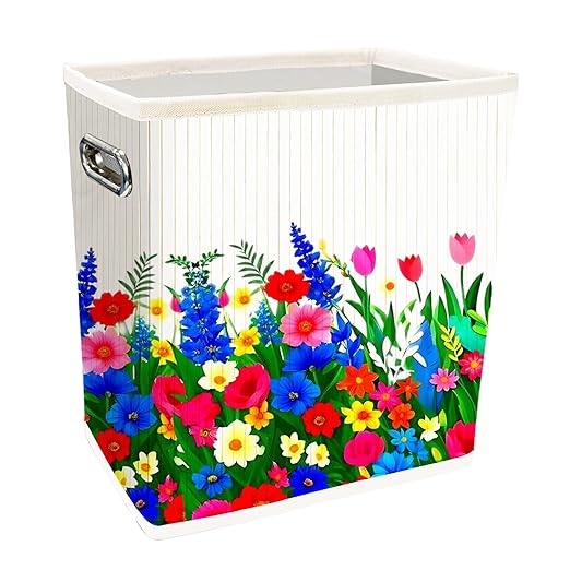 Fozxsvg Colorful Painting Bamboo 4.5 Gallon Fabric Trash Can, Cute Storage Baskets, Decorative Trash Bin for Bedroom, Office, Living Room, Kitchen
