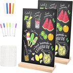 Bouiexye 2 Pack 8.1x12 in Chalkboard Signs with Stand for Tables Small Chalk Board Signs Tabletop Message Board Sign with Wood Base for Home Decorations Coffee Shop Restaurant Kitchen Wedding Party