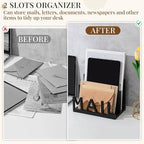 Vercraft 2 Slot Mail Organizer Holder Countertop Wooden Mail Black Letter Holder with Cutout Lettering Design for Office Desktop Envelope and Document Storage Rack