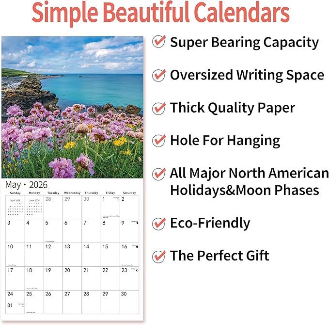 2026 Wall Calendar,Calendar 2026, November 2025 - December 2026, Wall Calendar Brilliant Seasons, 12" x 24" Opened,Full Page Months Thick & Sturdy Paper for Gift Perfect Calendar Organizing & Planning