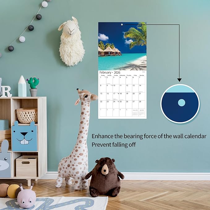 2026 Wall Calendar,Calendar 2026, November 2025 - December 2026, Wall Calendar Beaches Island, 12" x 24" Opened,Full Page Months Thick & Sturdy Paper for Calendar Organizing & Planning