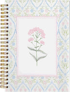 BitKan Pink and Blue Floral Spiral Notebook, Grandmillennial Wild Flower Journal for Women, Pastel Preppy Botanical Aesthetic Notebook 5.5x8.3 Inch, Preppy Office Supplies-365