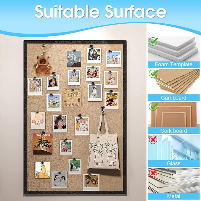 290 Pcs Push Pins, 6 Style Thumb Tacks Set for Wall Hanging,Cork Board, Bulletin Board, Decorative Steel Point Push Pins for Map, Photo, Craft, Office, Home - Black