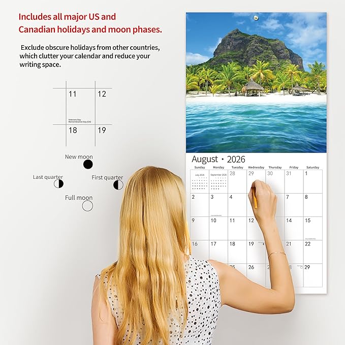 2026 Wall Calendar,Calendar 2026, November 2025 - December 2026, Wall Calendar Tropical Islands, 12" x 24" Opened,Full Page Months Thick & Sturdy Paper for Gift Perfect Calendar Organizing & Planning
