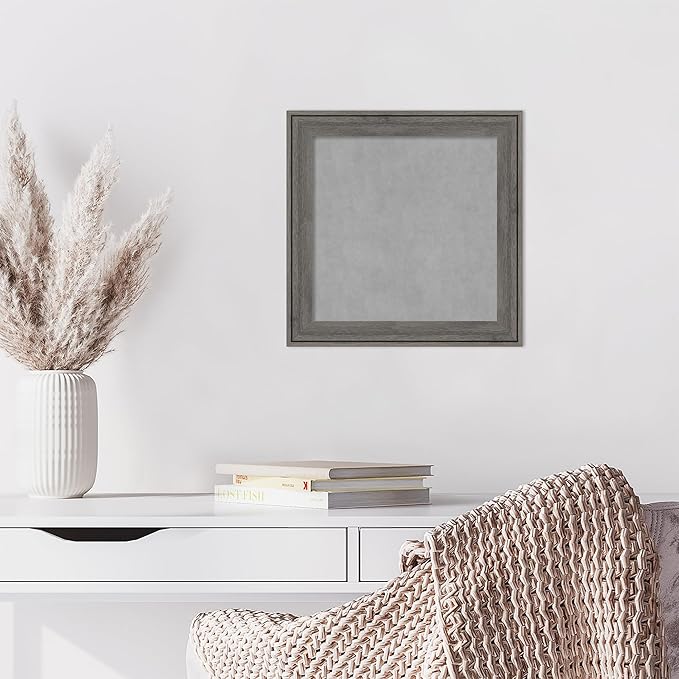 Amanti Art Grey Framed Magnetic Board 15x15 X-Small Vision Board for use with Magnets, 100% Metal Sheet to Display Items as Office Decor or for Home Organization in mudroom, Kitchen or Kids Room