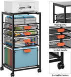 Marbrasse Rolling File Cart with 4 Storage Drawers, Mobile File Cabinet on Lockable Wheels, Hanging Filing Cabinet Organize, Under Desk Utility Cart for Home Office