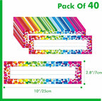 40PCS Desk Nameplates, Double Sided PET Film Confetti Desk Name Tags Erasable & Reusable Traditional Manuscript Name Plate Classroom Decoration for School Student (10” x 2.8”)