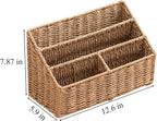 Woven Divided Storage Basket Desk Organizer Tabletop Mail Holder Countertop Paper Woven Basket Home Office Supplies (4 Compartments)
