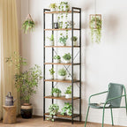 Casaottima Book Shelf, 7 Tier Tall Bookshelf, Modern Wood Bookcase Shelves for Bedroom, Industrial Display Shelf for Living Room Home Office Kitchen, Standing Shelving Unit Storage Organizer, Vintage