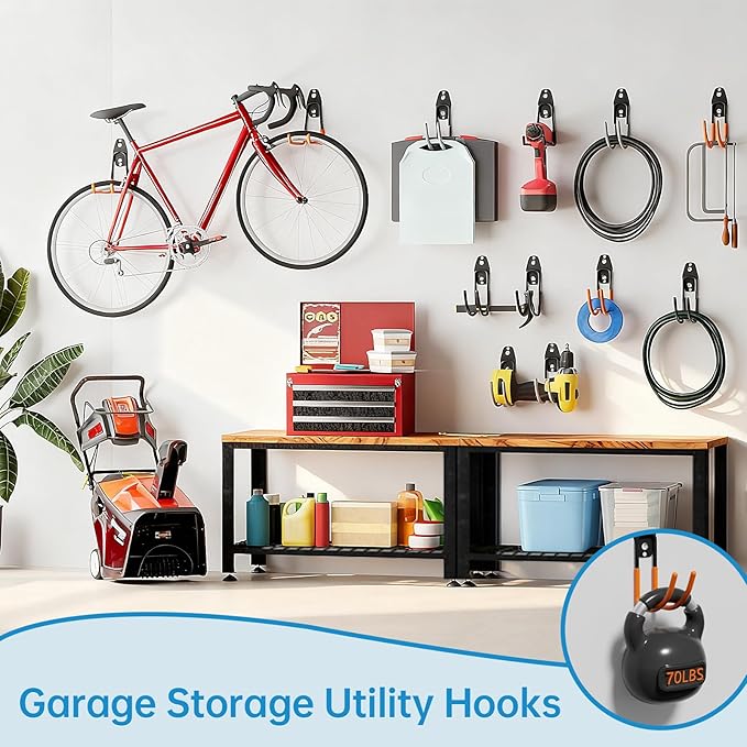 GeeWatom Garage Storage Utility Hooks，Garage Garden Tool Organizer，Steel Wall Mount Hooks, Large Garden U Hooks （2 Pack） (Type-2-Gray)