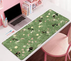 Cute Cats Desk Pad Mouse Pad,Sage Green Plants Flowers Floral Mouse Mat Large,Stitched Edges Non-Slip Waterproof Rubber Base Mous Mat for Office Home Work Gaming(27.5X11.8 in)