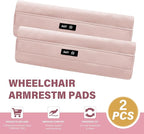 SPRING SEAON Wheelchair Armrest Covers (Pair) - Suede Velvet Memory Foam Accessories Pads for Wheelchair Arm Rest, Office Transport Chairs, Soft Support Cushion for Mobility Aids (Pink)