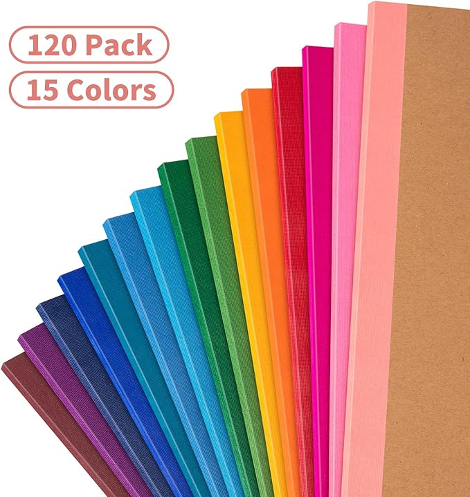 ALKALO 120 Pack Lined Notebook Journals Bulk, A5 College Ruled Composition Notebook, 8.3”x 5.5”, Kraft Cover with Rainbow Spines, 15 Colors 60 Pages for School Office Travel