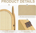 3-Panel Hand-Woven Rattan Room Divider, Tall Foldable Privacy Screen with Wooden Frame - Freestanding Portable Partition for Home Office, Bedroom, Bathroom(Natural-Wave)