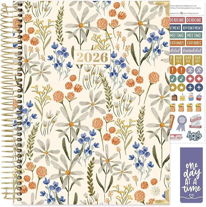 bloom daily planners HARDCOVER 2026 Planner (January to December) - 8.5” x 11” Weekly & Monthly Dated Agenda Organizer Book with Stickers & Tabs - Whimsical Wildflowers