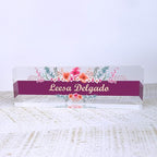 Artblox Office Desk Name Plate Personalized | Custom Name Plates for Desks | Wild Flowers Design On Clear Acrylic Glass | Office Desk Decor - (8" x 2.5")