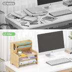 Wisuce Essentials Bamboo Desk Organizer Mail Holder Countertop Letter Tray File Organizer for Desk Letter Sorter Paper File Storage for School Home Office Supplies