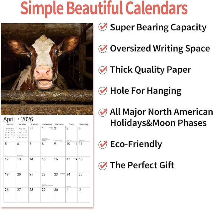 2026 Wall Calendar,Funny Calendar 2026, November 2025 - December 2026, Wall Calendar Funny Animal Memes, 12" x 24" Opened, Full Page 12 Months Thick Paper for Gift Calendar Organizing Planning