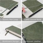 OnMove Notebooks Journal for Women Men 12 Pack Bulk Leather Hardcover with Pen Holder A5 160 Pages 100 GSM Thick Paper for Work School Lined Green